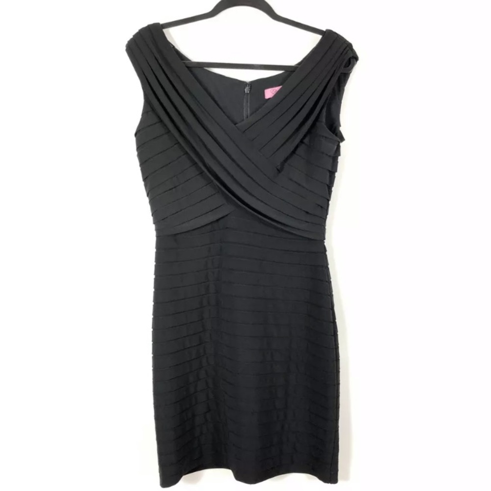 Eliza J Dress 12 Cocktail Black tiered sheath L Party Holiday classic stretch